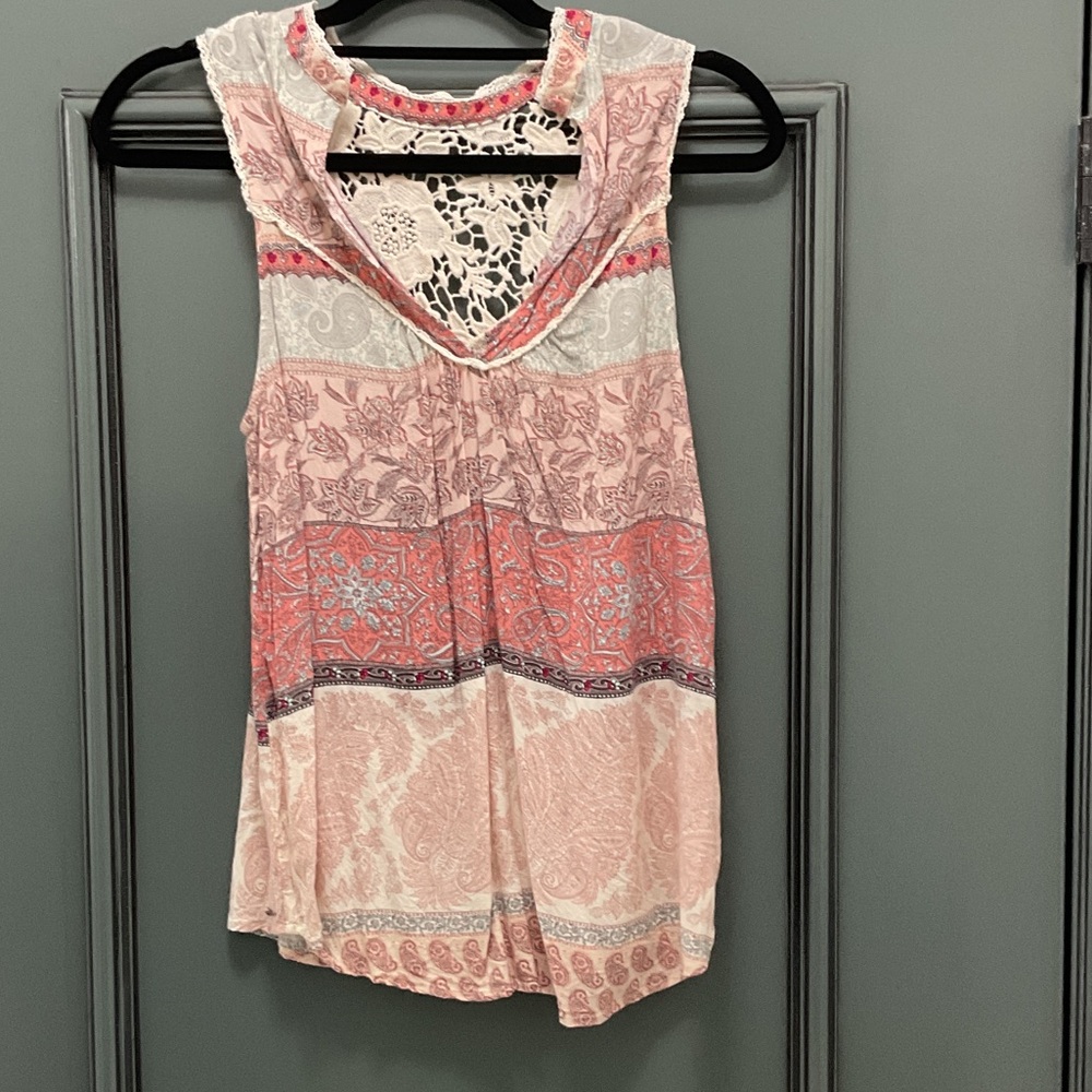 O’Neill Sleeveless Pink & Cream Paisley Crochet-Back Women's Top